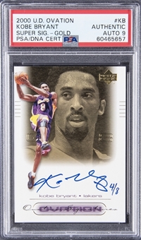 2000-01 Upper Deck Ovation Super Signatures Gold #KB Kobe Bryant Signed Card (#4/8) - PSA Authentic, PSA/DNA 9